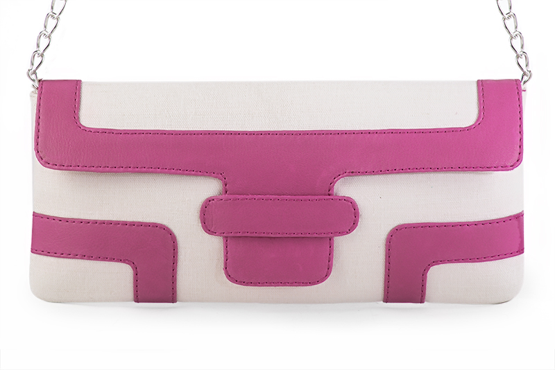 Off white and fuschia pink women's dress clutch, for weddings, ceremonies, cocktails and parties. Profile view - Florence KOOIJMAN